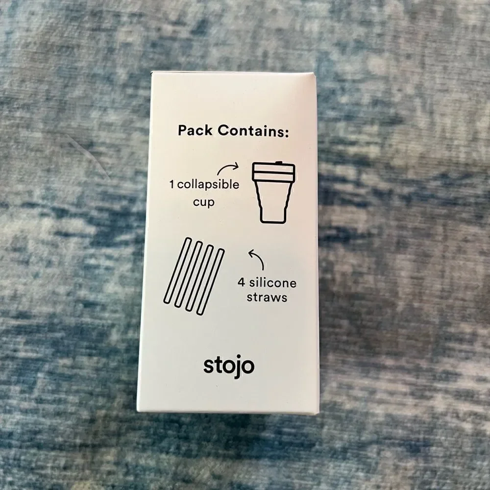 NIB! Stojo 12 oz Collapsible Cup with 4 Reusable Straws in Plum Mauve